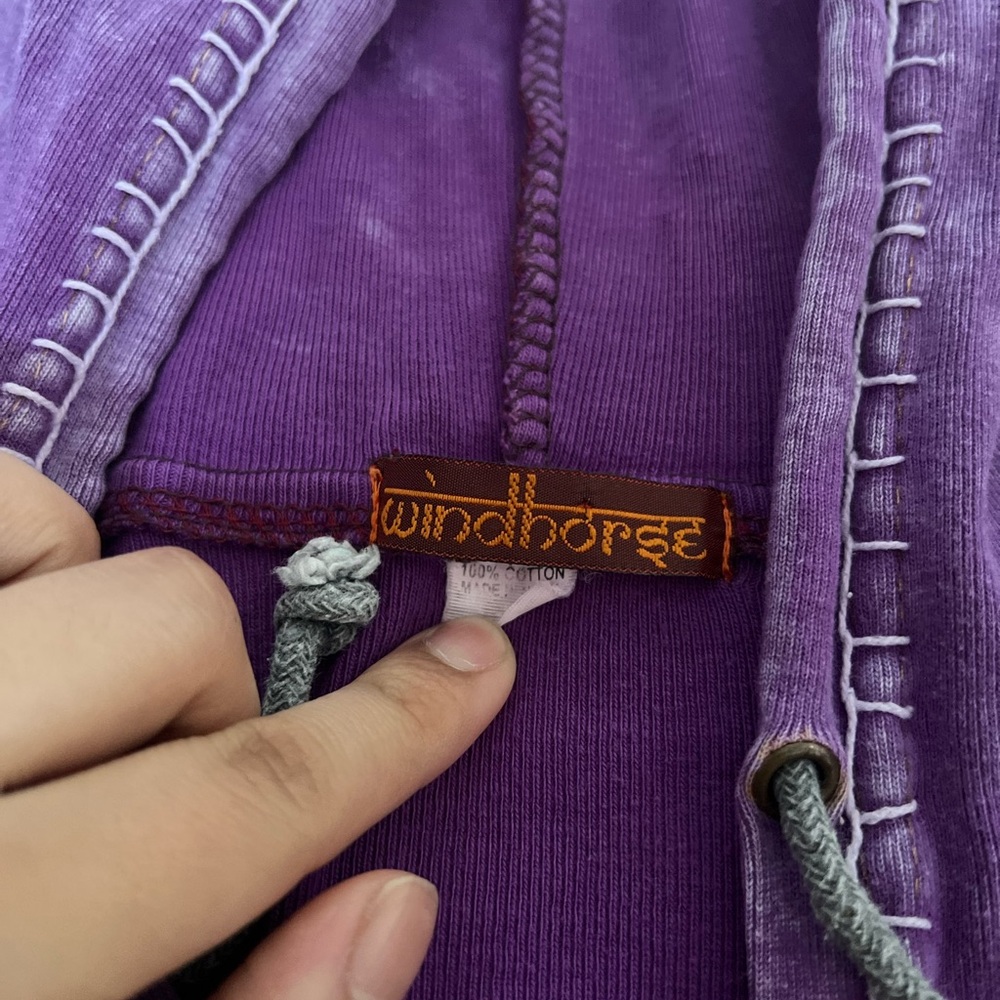 Multi-Color Patchwork Hooded Bomber Jacket - Purp… - image 2